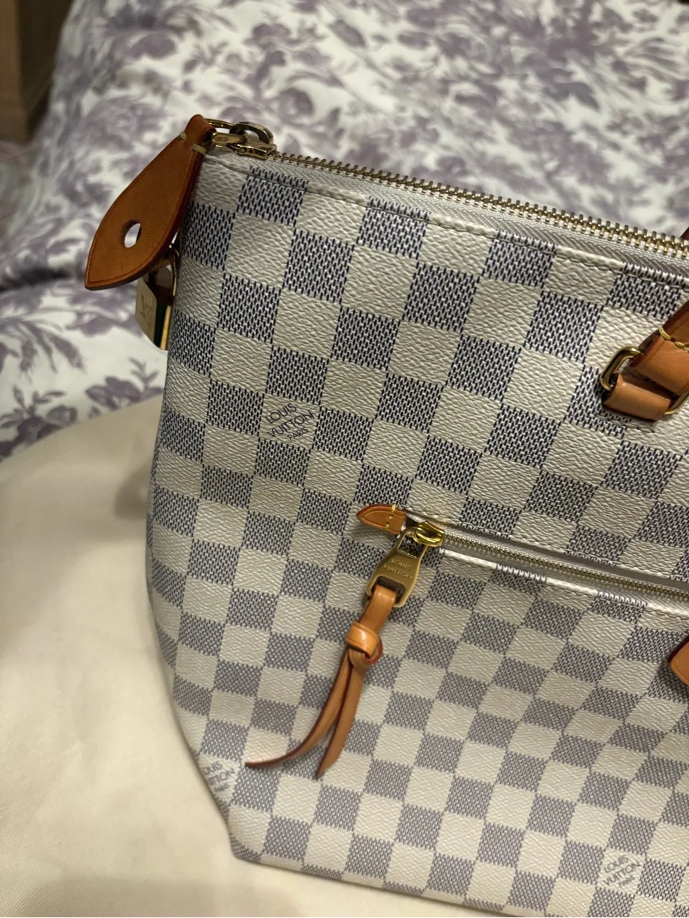 Louis Vuitton Damier Azur Iena MM Canvas Tote with rose ballerina pink interior